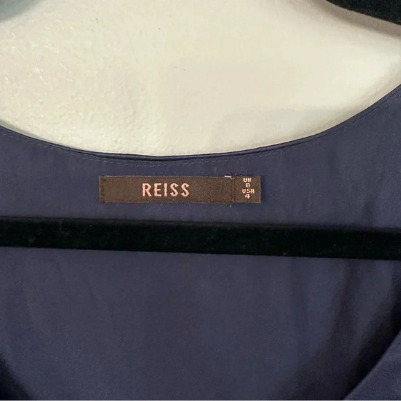 Reiss Women's Short Sleeve Scoop Neck Navy Blue 100% Silk Dress Size 4 GUC - Picture 6 of 8